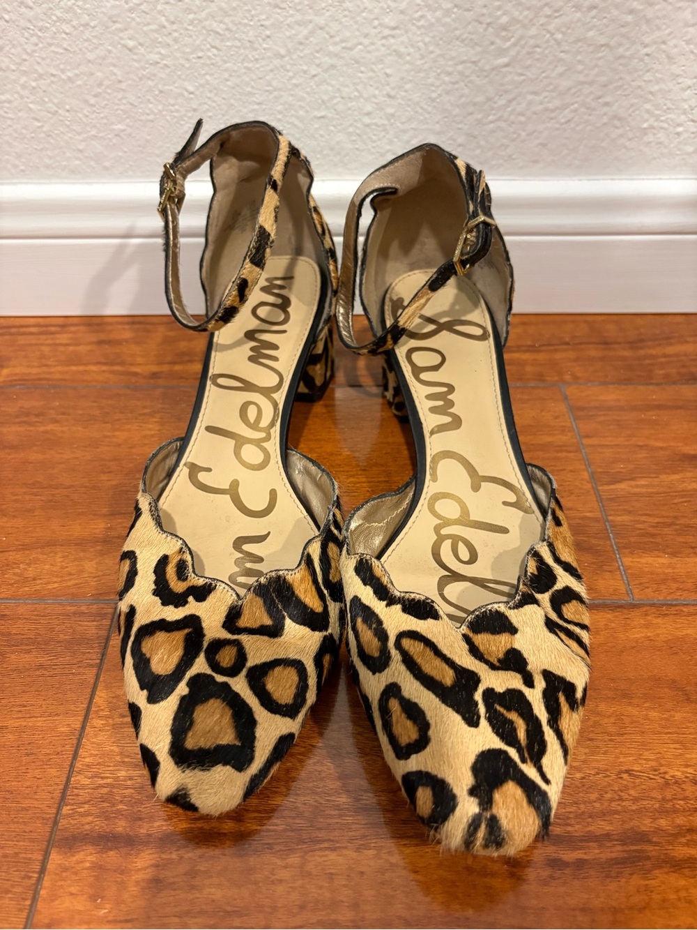 Sam Edelman Leopard Print Ankle-Strap Block Heel Pumps in Tan and Black - Picture 2 of 6